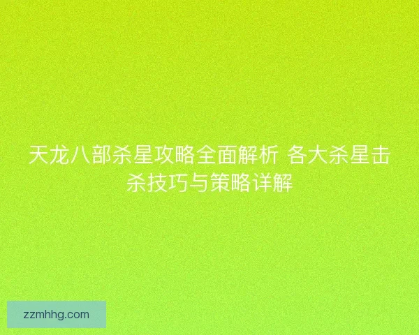 天龙八部杀星攻略全面解析 各大杀星击杀技巧与策略详解