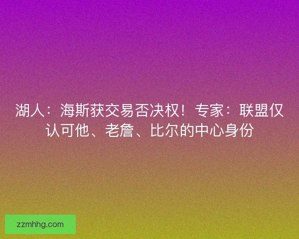 湖人：海斯获交易否决权！专家：联盟仅认可他、老詹、比尔的中心身份