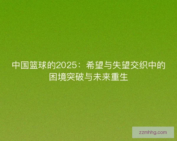 中国篮球的2025：希望与失望交织中的困境突破与未来重生